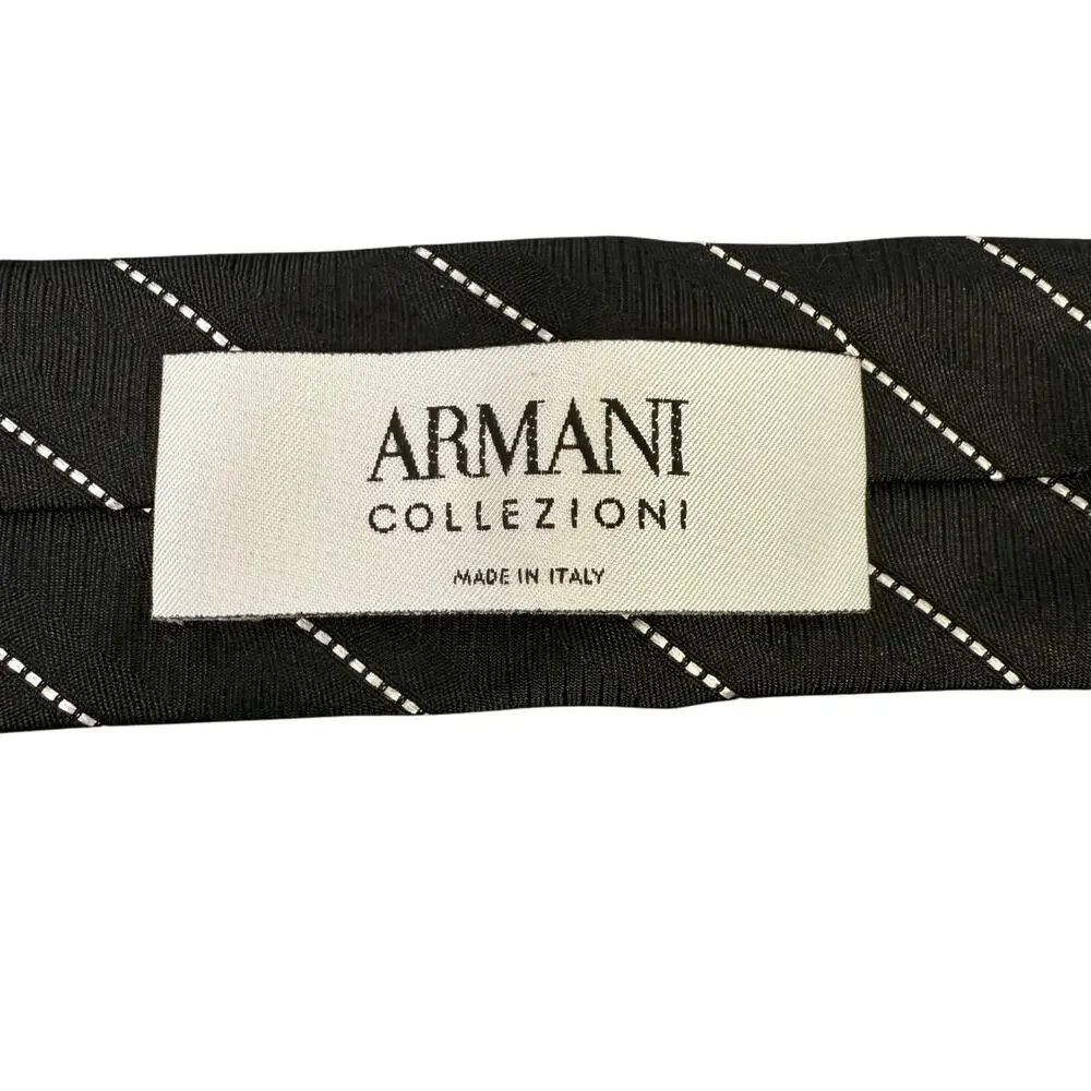 Armani Collezioni Silk Tie Black And White Stripe Men's Necktie Made in Itally